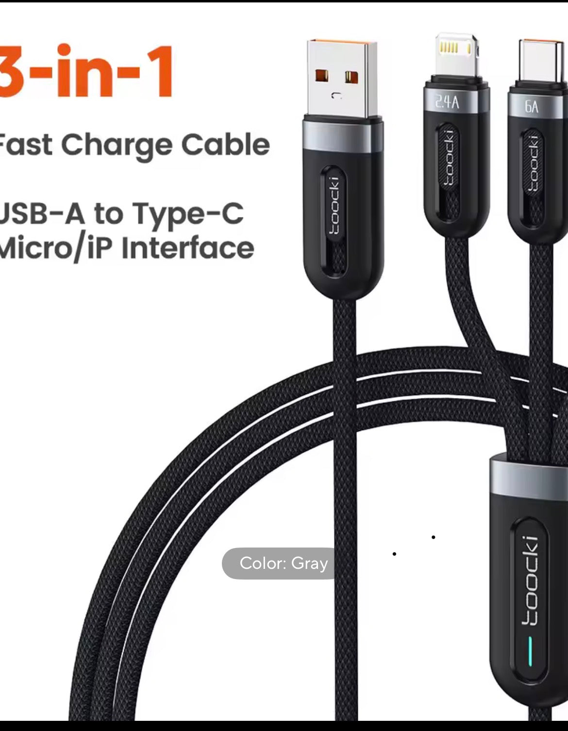 Smart Multi-Charging Cable – USB-C, Lightning & Micro-USB (Fast Charge + Data)