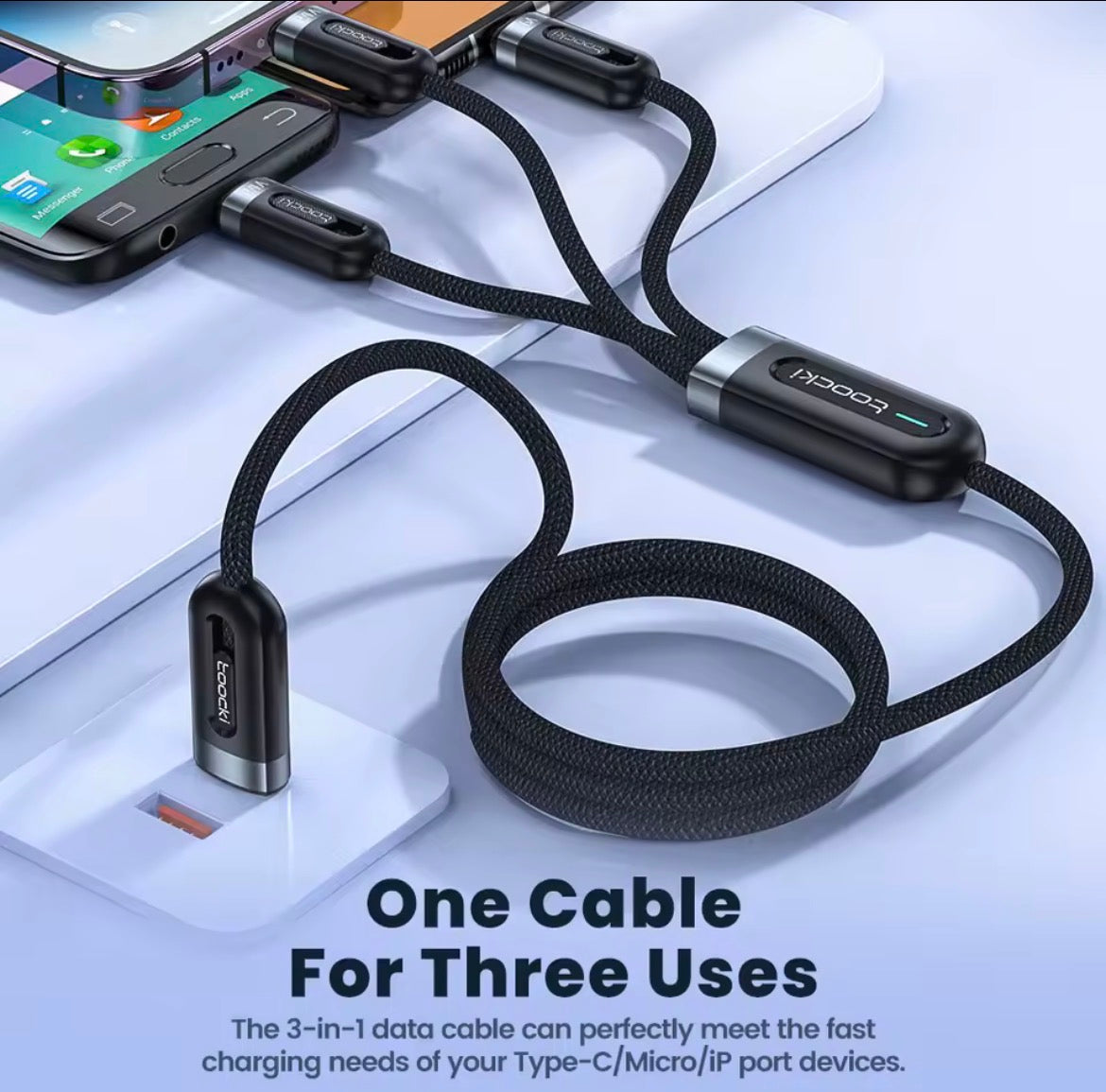 Smart Multi-Charging Cable – USB-C, Lightning & Micro-USB (Fast Charge + Data)