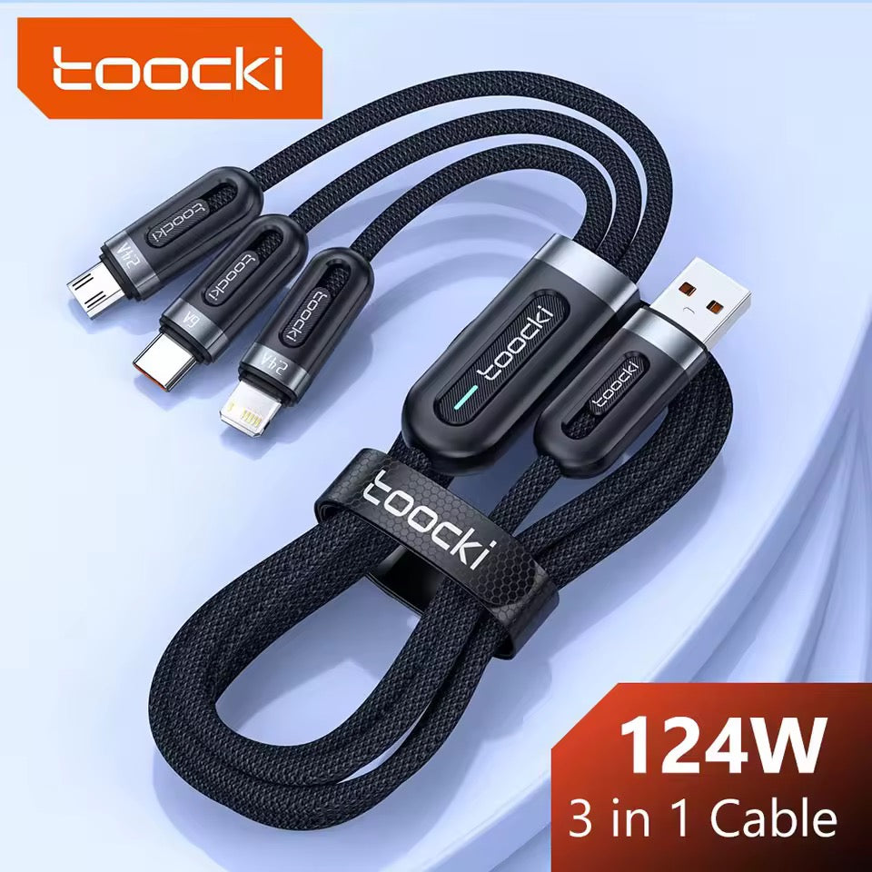 Smart Multi-Charging Cable – USB-C, Lightning & Micro-USB (Fast Charge + Data)