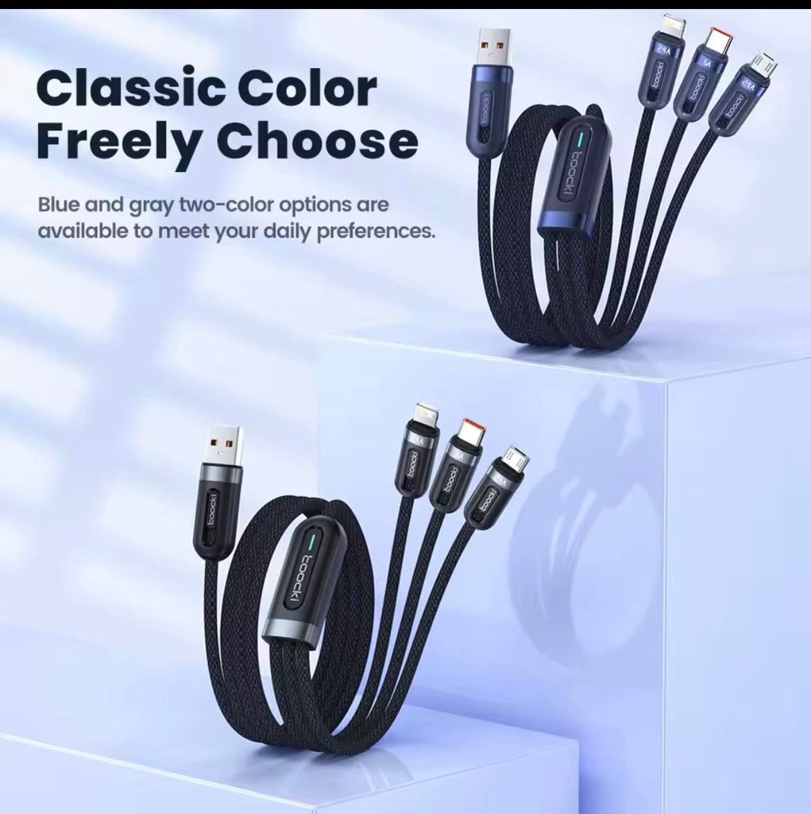 Smart Multi-Charging Cable – USB-C, Lightning & Micro-USB (Fast Charge + Data)